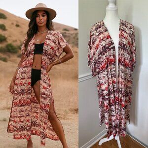 Black Swan Multi Print High Slit Duster